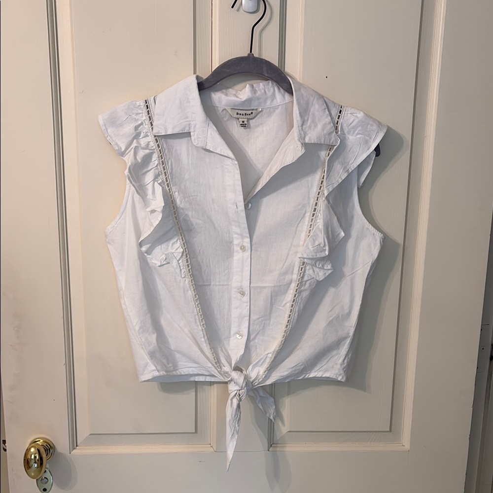 White Sleeveless Button-Up Top